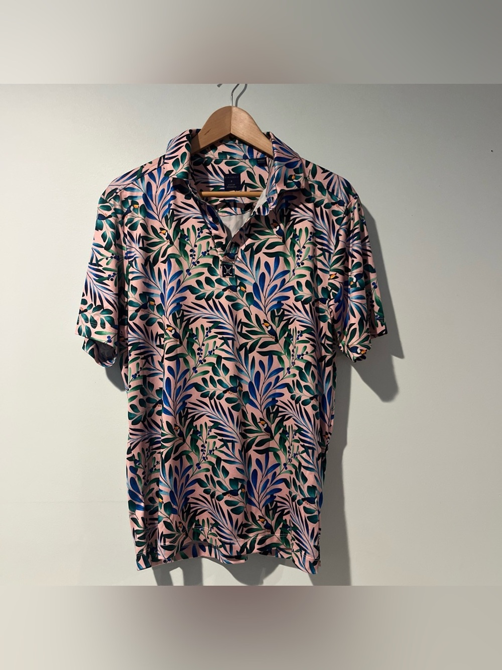 Con.Struct Men’s Polo Shirt Green Floral Performance Quick Dry SS Golf, Size M